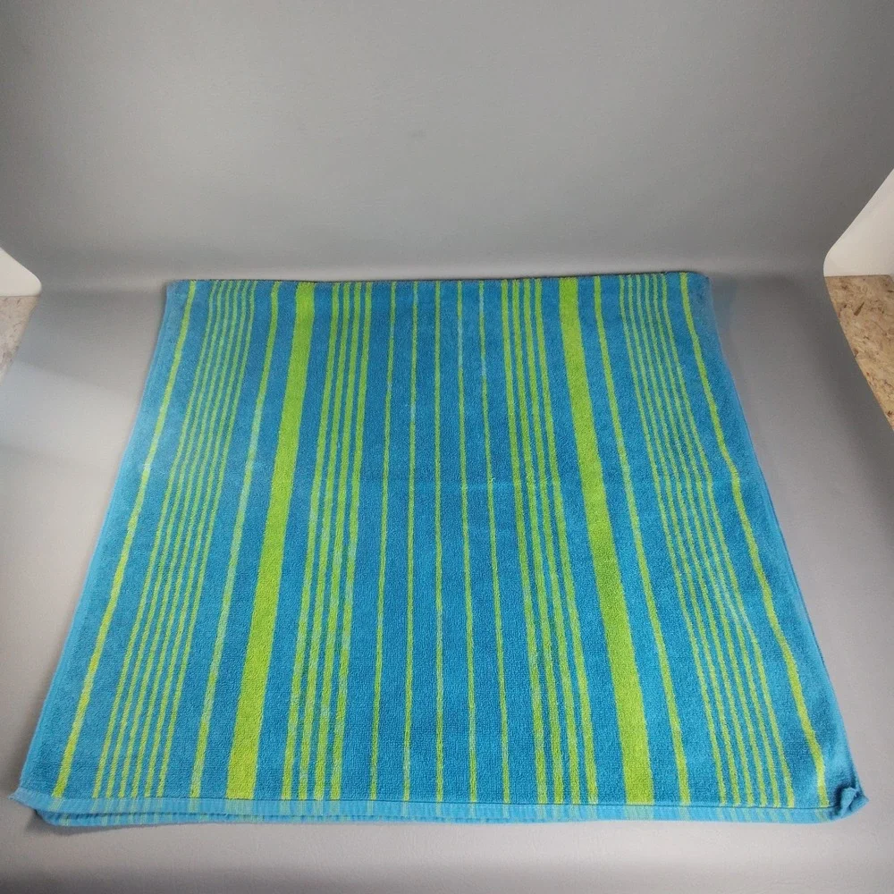 Vintage MCM Stevens Utica Fine Arts Collection 5pc. Towel Set Retro Blue & Lime